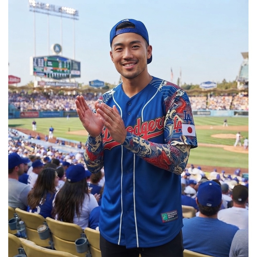Los Angeles Dodgers Japanese Heritage Night Jersey Blue Koi Wave Size Medium